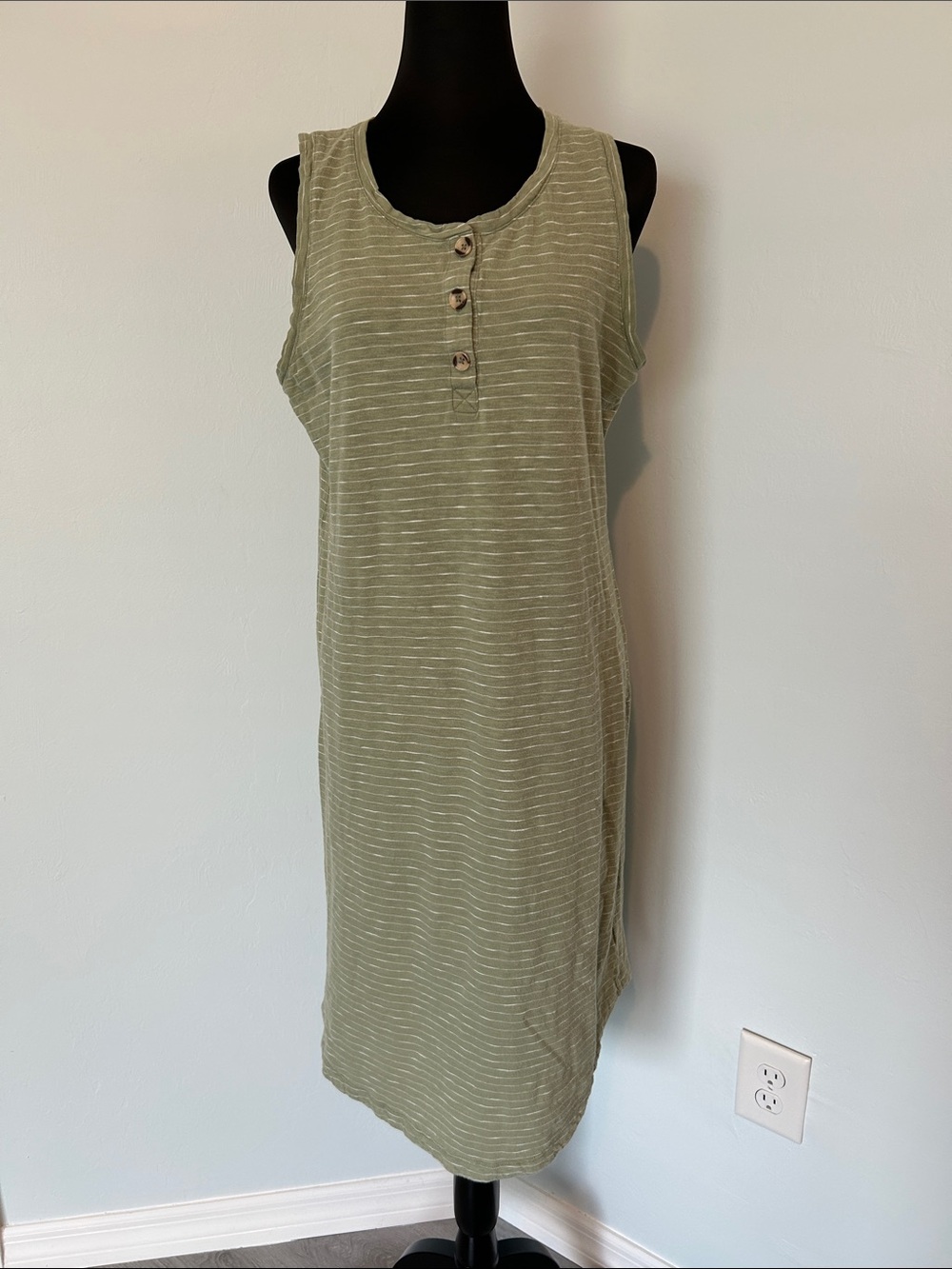 UpWest Olive Green Striped Sleeveless Maxi Dress